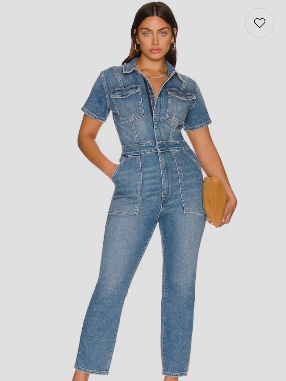 Good American Mid Wash Denim Jumpsuit - Blue